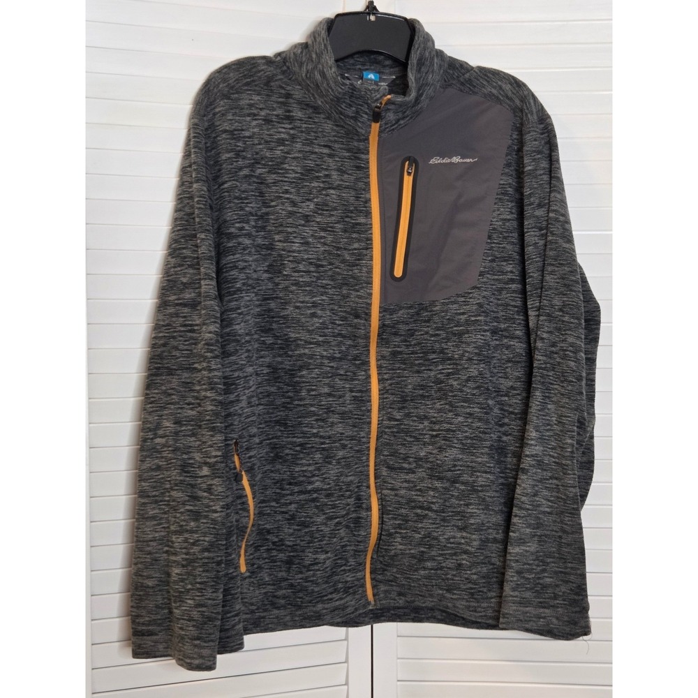 Eddie Bauer First Ascent Men L Gray Heather Full Zip Fleece Jacket Chest Pocket
